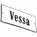 Emaljskylt Vessa vit - svart 12 x 5 cm modell 4-3