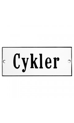 Emaljskylt Cykler vit - svart 12 x 5 cm modell 4-3
