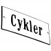 Emaljskylt Cykler vit - svart 12 x 5 cm modell 4-3