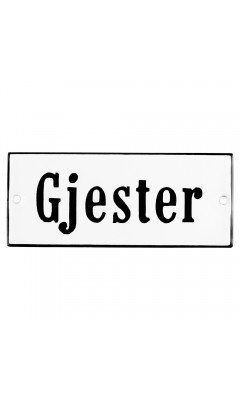 Emaljskylt Gjester vit - svart 12 x 5 cm modell 4-3