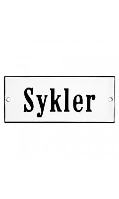Emaljskylt Sykler vit - svart 12 x 5 cm modell 4-3