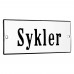 Emaljskylt Sykler vit - svart 12 x 5 cm modell 4-3