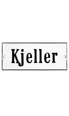 Emaljskylt Kjeller vit - svart 12 x 5 cm modell 4-3