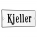 Emaljskylt Kjeller vit - svart 12 x 5 cm modell 4-3