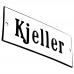 Emaljskylt Kjeller vit - svart 12 x 5 cm modell 4-3