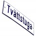 Emaljskylt Tvättstuga vit - blå 15 x 5 cm modell 1-3