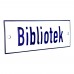 Emaljskylt Bibliotek vit - blå 15 x 5 cm modell 1-3