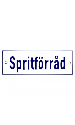 Emaljskylt Spritförråd vit - blå 15 x 5 cm modell 1-3 Emaljskylt Spritförråd vit - blå 15 x 5 cm modell 1-3
