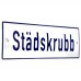 Emaljskylt Städskrubb vit - blå 15 x 5 cm modell 1-3