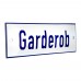 Emaljskylt Garderob vit - blå 15 x 5 cm modell 1-3