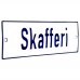 Emaljskylt Skafferi vit - blå 15 x 5 cm modell 1-3