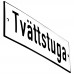 Emaljskylt Tvättstuga vit - svart 15 x 5 cm modell 2-3