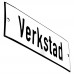 Emaljskylt Verkstad vit - svart 15 x 5 cm modell 2-3