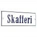 Emaljskylt Skafferi vit - blå 15 x 5 cm modell 3-3