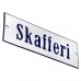 Emaljskylt Skafferi vit - blå 15 x 5 cm modell 3-3