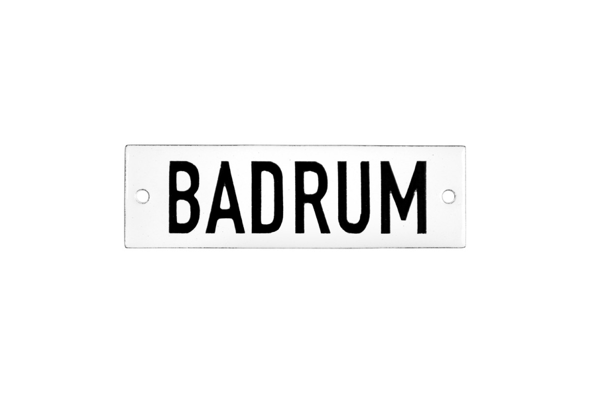Emaljskylt BADRUM vit - svart 10 x 3 cm modell 20-3 Emaljskylt BADRUM vit - svart 10 x 3 cm modell 20-3