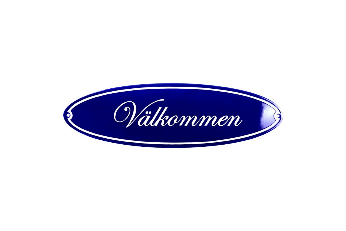 Emaljskylt Välkommen blå - vit 43 x 13 cm modell 43-3 Emaljskylt Välkommen blå - vit 43 x 13 cm modell 43-3