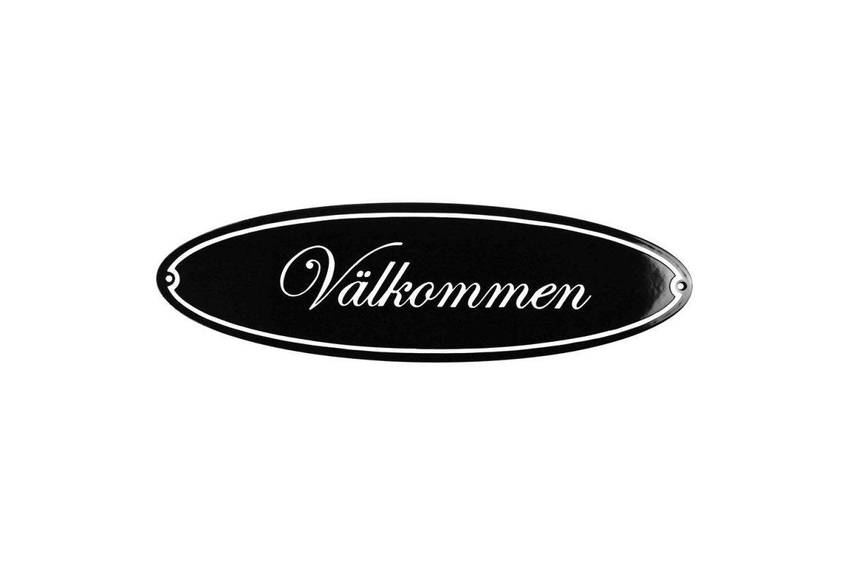 Emaljskylt Välkommen svart - vit 43 x 13 cm modell 44-3 Emaljskylt Välkommen svart - vit 43 x 13 cm modell 44-3