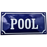 Emaljskylt POOL blå - vit 24 x 12 cm modell 11-3