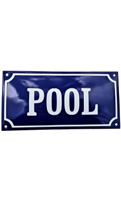 Emaljskylt POOL blå - vit 24 x 12 cm modell 11-3