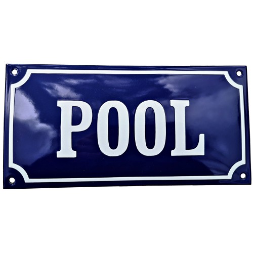 Emaljskylt POOL blå - vit 24 x 12 cm modell 11-3