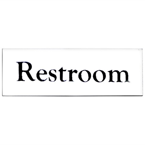 Emaljskylt Restroom vit - svart 6 x 2 cm modell 9-3