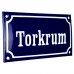 Emaljskylt Torkrum blå - vit 15 x 7,5 cm modell 11-3