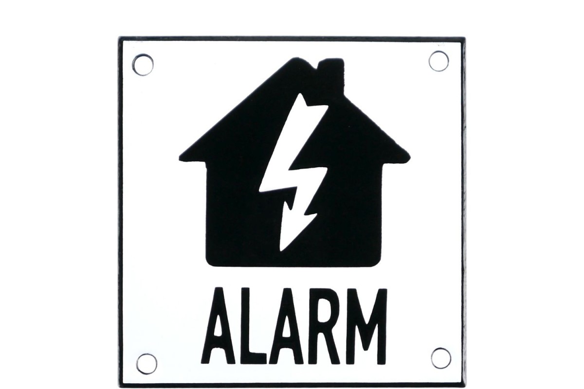 Emaljskylt ALARM flash vit - svart 10 x 10 cm modell 35-3 Emaljskylt ALARM flash vit - svart 10 x 10 cm modell 35-3