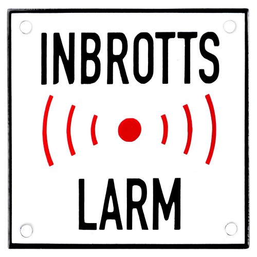 Emaljskylt INBROTTS LARM vit - svart 10 x 10 cm modell 35-3