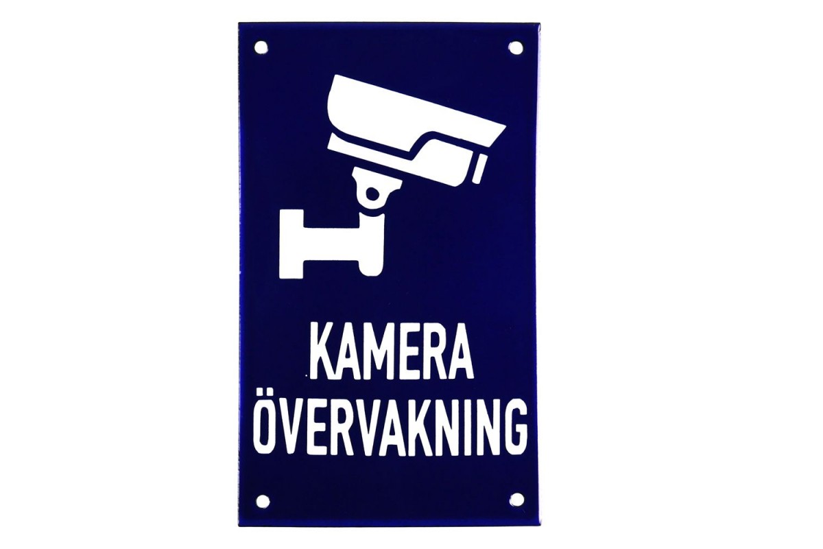 Emaljskylt KAMERA ÖVERVAKNING blå - vit 12 x 20 cm modell 34-3 Emaljskylt KAMERA ÖVERVAKNING blå - vit 12 x 20 cm modell 34-3
