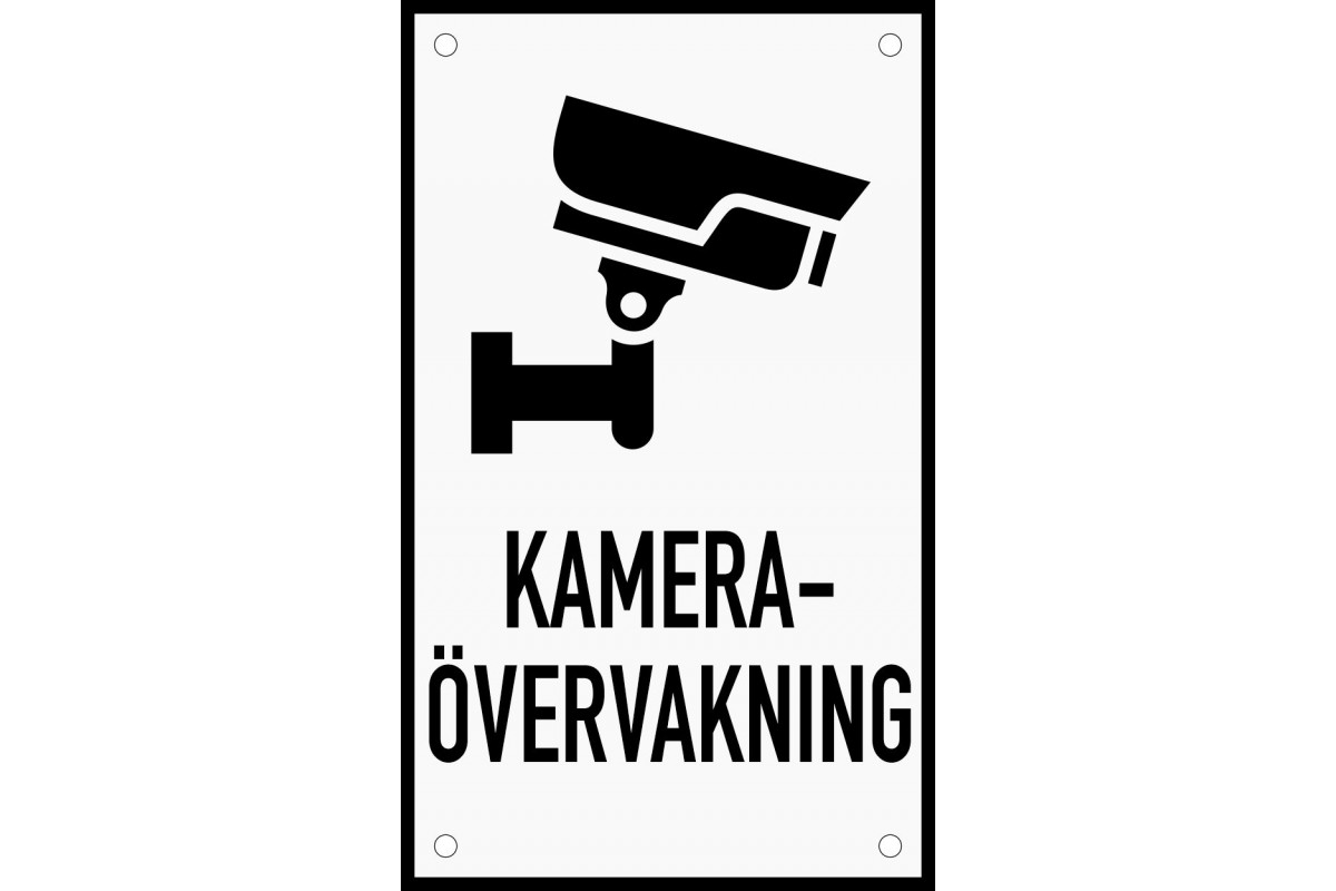 Emaljskylt KAMERA- ÖVERVAKNING vit - svart 12 x 20 cm modell 35-3 Emaljskylt KAMERA- ÖVERVAKNING vit - svart 12 x 20 cm modell 35-3