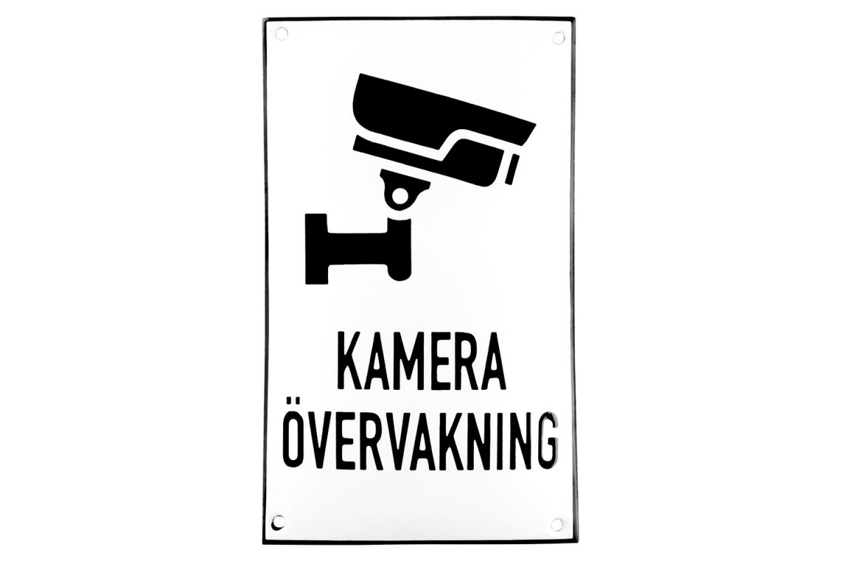 Emaljskylt KAMERA ÖVERVAKNING vit - svart 12 x 20 cm modell 35-3 Emaljskylt KAMERA ÖVERVAKNING vit - svart 12 x 20 cm modell 35-3