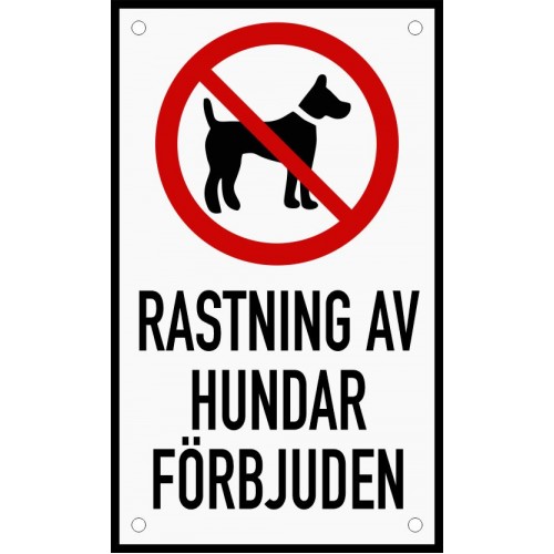 Emaljskylt RASTNING AV HUNDAR FÖRBJUDEN vit - svart 12 x 20 cm modell 35-3