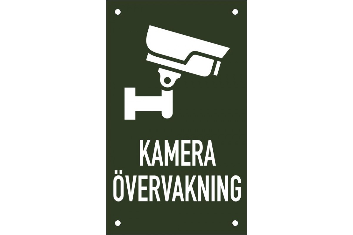 Emaljskylt KAMERA ÖVERVAKNING grön - vit 12 x 20 cm modell 50-3 Emaljskylt KAMERA ÖVERVAKNING grön - vit 12 x 20 cm modell 50-3