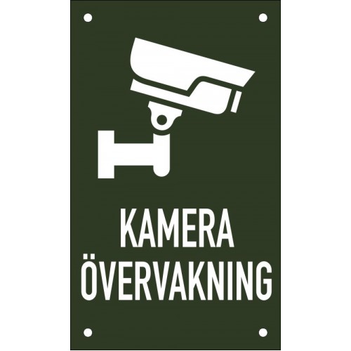 Emaljskylt KAMERA ÖVERVAKNING grön - vit 12 x 20 cm modell 50-3