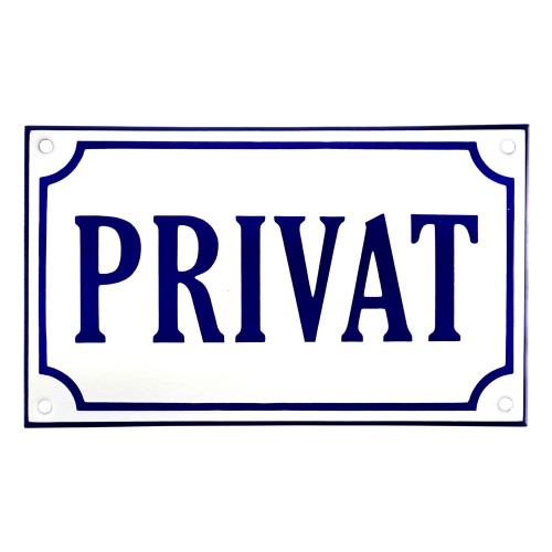 Emaljskylt PRIVAT vit - blå 20 x 12 cm modell 36-3