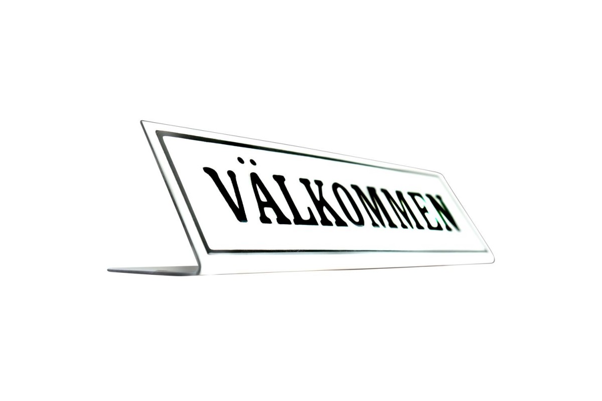 Emaljskylt VÄLKOMMEN vit - svart 20 x 6 cm modell 46-3 Emaljskylt VÄLKOMMEN vit - svart 20 x 6 cm modell 46-3