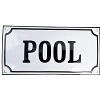 Emaljskylt POOL vit - svart 24 x 12 cm modell 10-3