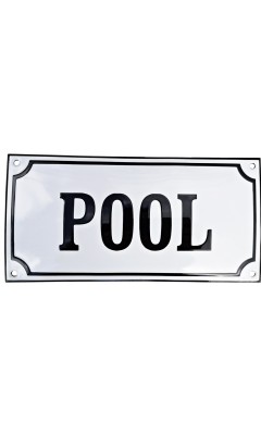 Emaljskylt POOL vit - svart 24 x 12 cm modell 10-3
