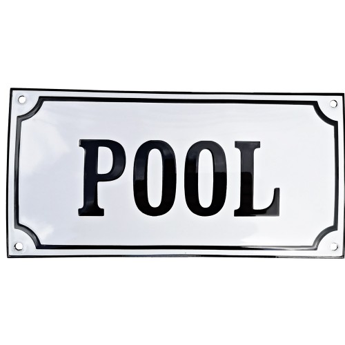 Emaljskylt POOL vit - svart 24 x 12 cm modell 10-3