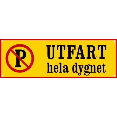 Emaljskylt UTFART hela dygnet gul - svart 36 x 12 cm modell 54-3